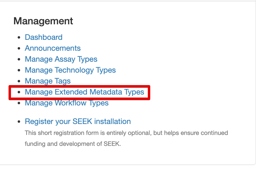 Extended Metadata Types management
